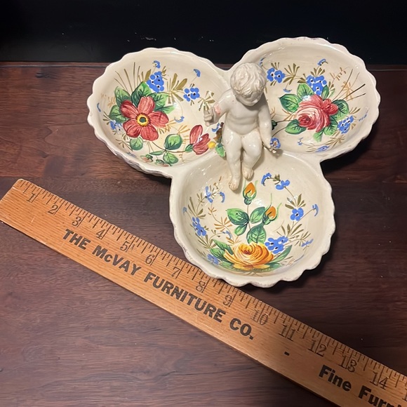Victorian Antique Angelic Child Baby Floral Candy Dish Center Piece Vanity Plate - Picture 9 of 14